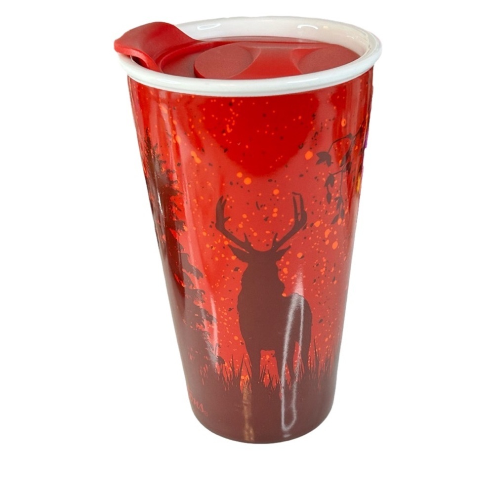 Tim Hortons 2017 Traveler Ceramic Deer Winter Holiday Lidded Coffee Mug